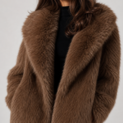 Oversized faux fur jacket with wide shawl collar