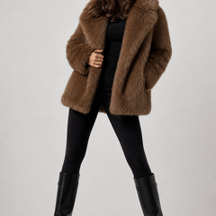 Oversized faux fur jacket with wide shawl collar
